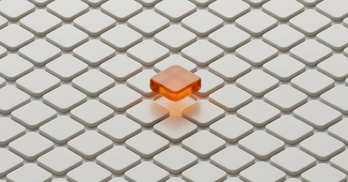 One orange tile stands out in a grid of white tiles, representing a single connected variant management workspace across product data