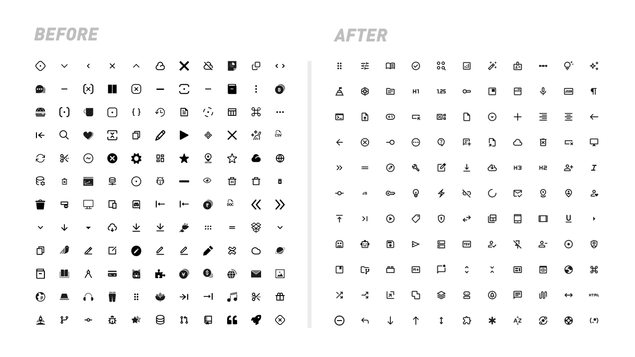 icons before and after unifying the visual language